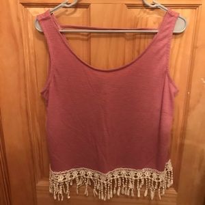 Cropped tank with fringe
